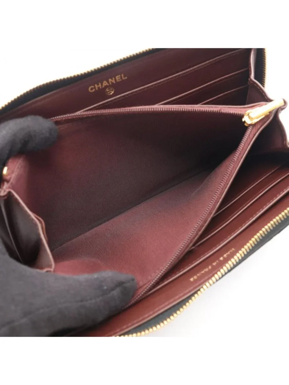 Chanel Round Wallet Classic Long Zip Quilted Black Caviar Leather